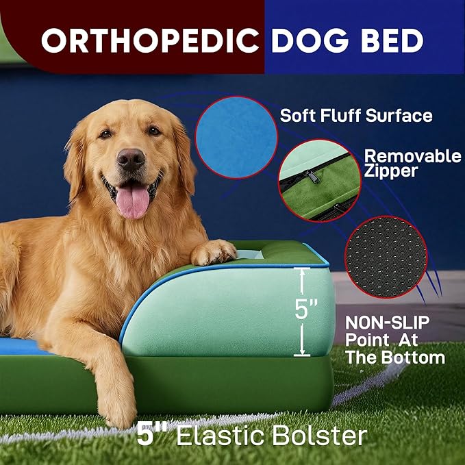 Comfort Expression Orthopedic Dog Bed for Extra Large Dogs 45x35 Inch, Waterproof Egg Crate Foam XL Pet Bed with Bolsters, Dog Couch with Washable Cover & Non-Slip Bottom, Boston