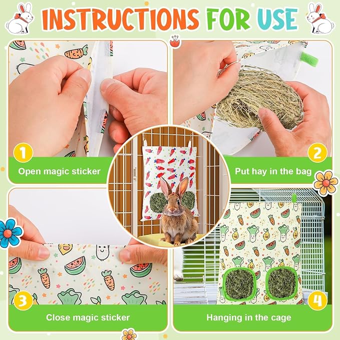 UPINS 2 Pack Guinea Pig Hay Feeder,Rabbit Hay Bag Hanging Hay Holder for Guinea Pig Cage Hay Feeder for Bunny Rabbits Chinchillas Hamsters Small Pets and Animals