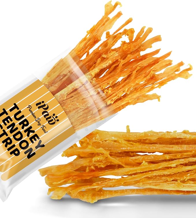 iPaw Turkey Tendons for Dogs, Single Protein, Hypoallergenic, All Natural Human Grade Puppy Chew, Rawhide Alternative Dog Treats, 1 Pack Strip (Large)