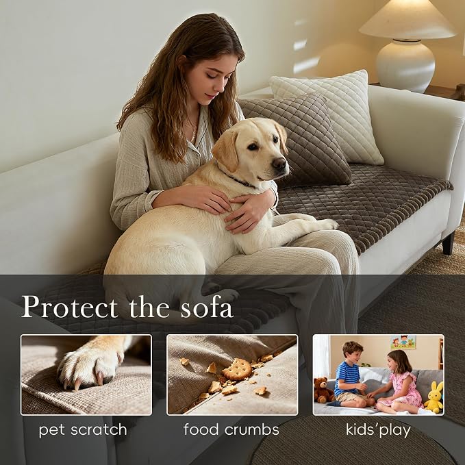Diamond Quilted Couch Cover for Dogs Non Slip - Large Silicone Particles Pet Friendly Thick Sofa Slipcover for 3 Cushion Couch Washable Furniture Protector Mat for Dogs Cats