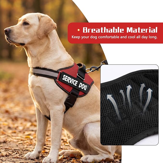 MUMUPET Service Dog Vest, No Pull Reflective Adjustable Harness with Handle, Soft Breathable Padding for Large Dogs, 2 Removable Velcro Patches (Red, XL)