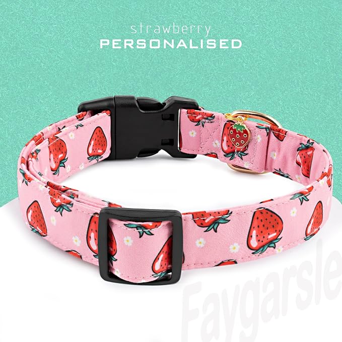Faygarsle Pink Strawberry Pattern Cotton Dog Collar for Small, Medium, Large Boys Girls Dogs S