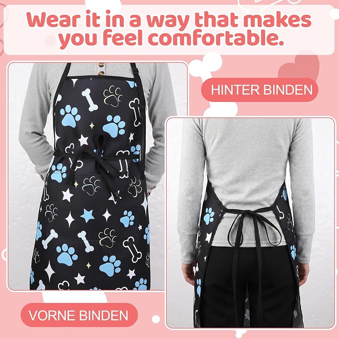 4 Pack Dog Grooming Aprons with 2 Pockets Adjustable Grooming Smock Apron for Dog Groomers Dog Cat Pets Cute Animals Bib Apron
