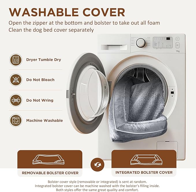 Comfort Expression Orthopedic Dog Bed for Large Dogs 38x25 Inch, Waterproof Supportive Egg Crate Foam Large Pet Bed with Removable Bolsters, Dog Couch with Washable Cover & Non-Slip Bottom, Grey