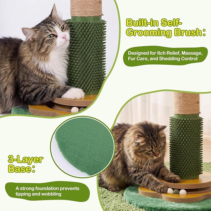 Tall Cat Scratching Post 51 Inch, Cat Scratching Post for Indoor Cats Adults, Sisal Cat Scratcher with Heavy Duty Stable Base & Hanging Toys & Self Grooming Brush for Kittens Medium Large Cats