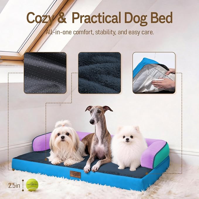 Comfort Expression Extra Large Dog Bed Orthopedic - XL Orthopedic Dog Beds Memory Foam Pet Couch Waterproof Sofa Bolster with Removable Cover - 42 x 30