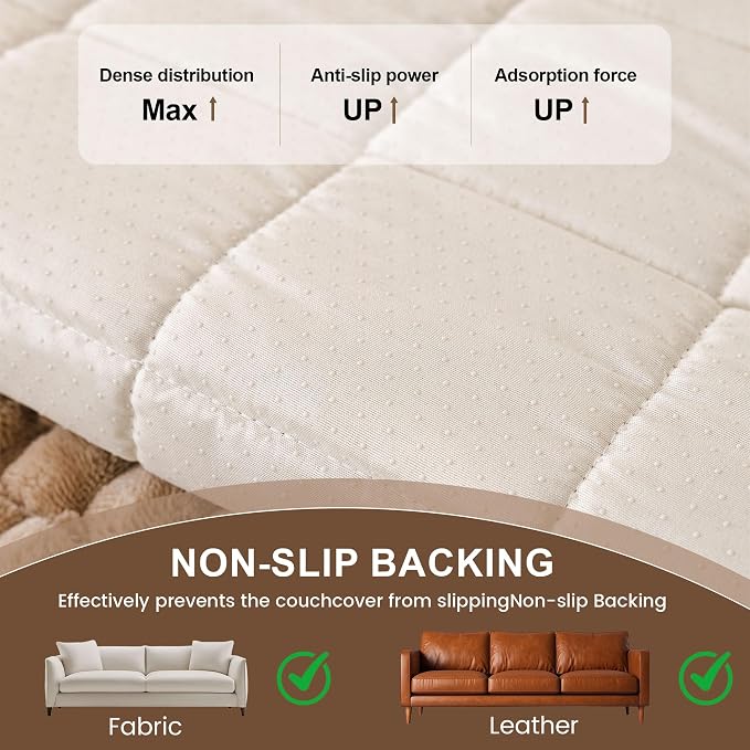 OTOB Couch Covers for Sofa Pet Friendly, Washable & Non Slip Fuzzy Dog Couch Cover Love Seat Sofa Slipcovers Cushion Mat, Cozy Soft All Seasons Plush Furniture Protector (Coffee, 27.6" x 59.1")