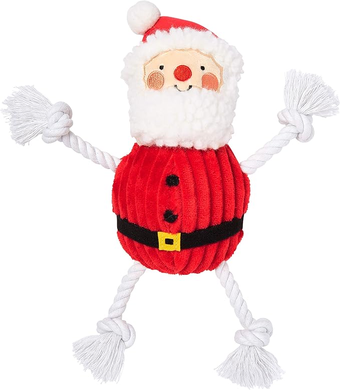 Pearhead The Real Santa Claus Holiday Dog Toy, Durable Corduroy Rope Toy, Stuffed Plush Chew Toy with Loud Squeaker, Christmas Stocking Stuffer for Pets