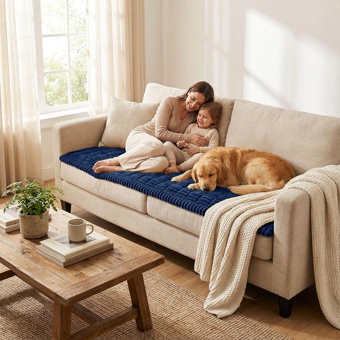 Smiry Couch Cover for Dogs, Non Slip Washable Sofa Protector for Pets, Soft Furniture Cover for Pet, Stylish Sofa Covers, Cozy Protect Against Fur, Dirt & Daily Life (Navy, 20" x 24", 2 Pack)