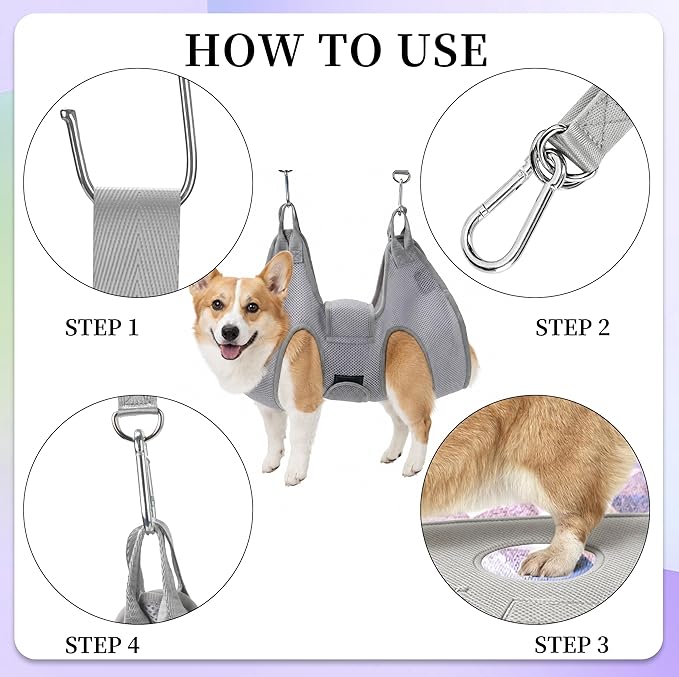 PatiencET Dog Grooming Hammock for Small Dogs Pet Hammock for Nail Trimming Dog Sling for Nail Clipping Dog Hanging Harness (Gray S)