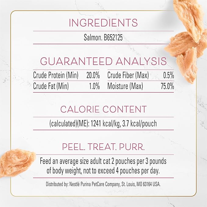 Purina Fancy Feast Purely Hand-Flaked Salmon Cat Treats, Real Fish, Tender Texture, 10 Count Pouch