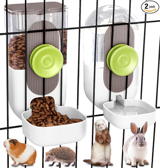 Kenond Hanging Automatic Pet Food Water Dispenser, 35oz Rabbit Feeder Guinea Pig Water Bottle Food Feeder for Ferret Guinea Pig Rabbit(White)