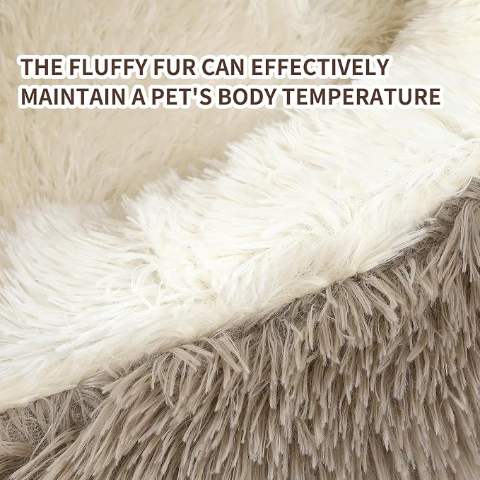 Dog Bed Round Hooded Plush Cat Cave Self Warming Pet Bed Donut Anti Anxiety Fluffy Pet Bed for Puppy and Kitty