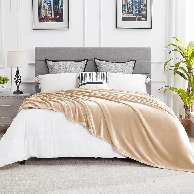 DREAMNINE Extra Large Fleece Blanket Soft Comfy Fluffy Bed Blankets King Size 90" x 108", Luxury Decorative Fuzzy Blanket for Bedroom, Big Cozy Shaggy Warm Flannel Blankets for Winter Autumn Pet,Beige