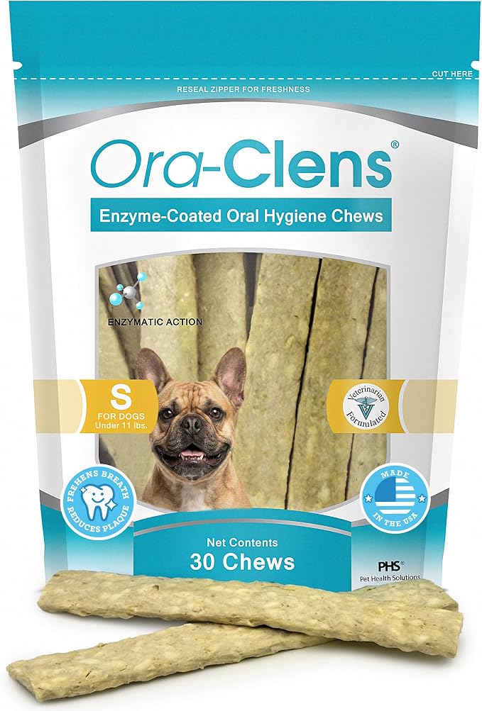 Oral Hygiene Chews for Small Dogs-Enzymatic Dental Treats for Daily Oral Care, Cleans Teeth and Freshens Breath, Reduces Plaque, Bacteria and Tartar Build Up Without Brushing-30 Chews