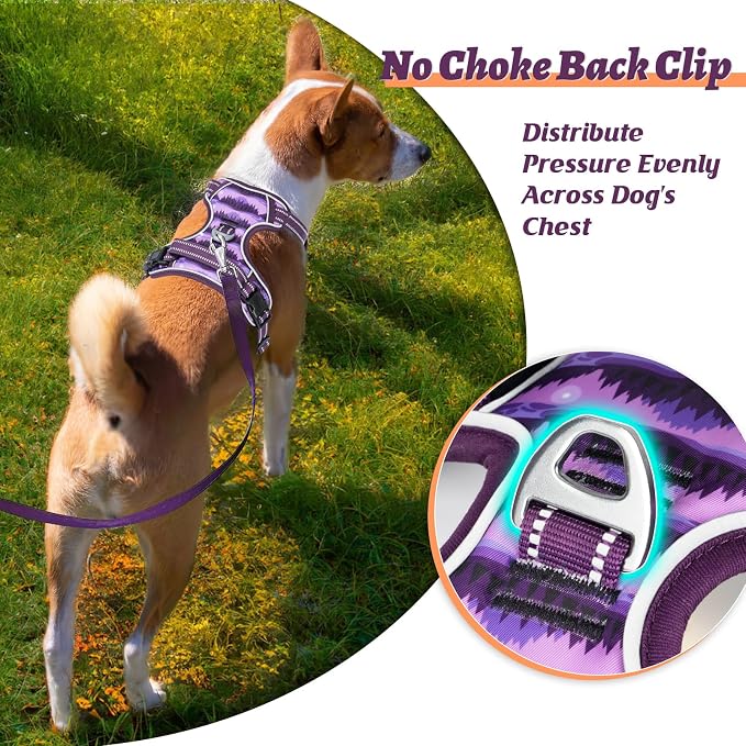 HEELE Dog Harness, No Pull Adjustable Padded Reflective Harness for Small Medium Large Dogs with Handle for Walking Training, Moon Night, M