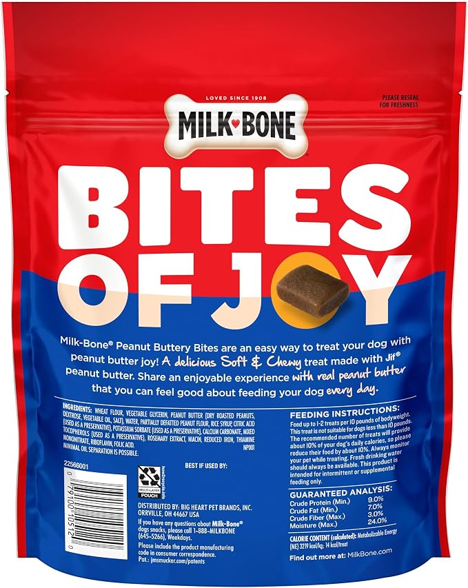 Milk-Bone Peanut Buttery Bites, Soft Dog Treats with Jif Peanut Butter, 24 Oz. Bag