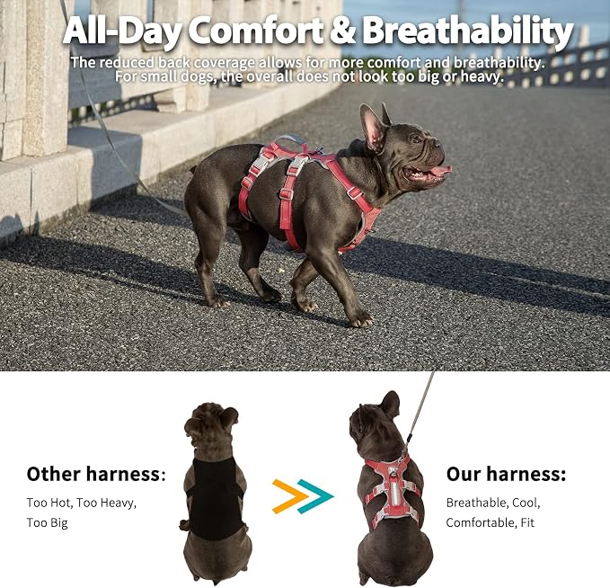 Huntboo Escape Proof Dog Harness, Secure Dog Harness No Escape, Fully Reflective Harness with Handle, Breathable, Durable, Adjustable Vest for Medium Dogs Walking,and Running Gear (Red,M)