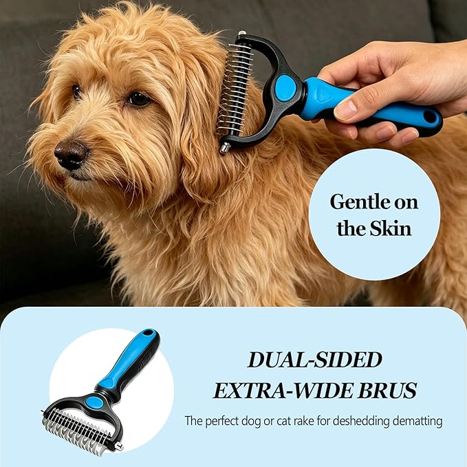 Pet Detangling Comb for Dogs and Cats, Double Sided Undercoat Rake Deshedding Dog Brush, Pet Pro Grooming Tool for Tangles Knots Long Fur