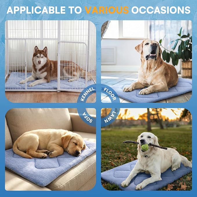 Queenmore Large Dog Cooling Mat for Dog, Portable Flat Pet Bed for Dogs and Cats, Non-Slip Summer Pet Sleeping Mat, Machine Washable, Dogs Cooling Pad Indoor (Blue Diamond, XLarge(43" x 31"))