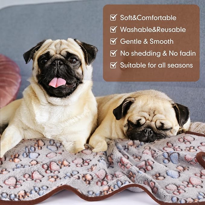 Chumia 40 Pcs Dog Blankets Soft Fluffy Fleece Washable Puppy Sleep Blankets Small Mat for Pets Throw Warm Bed Mat for Dog Puppy Cat (Black,Paw)