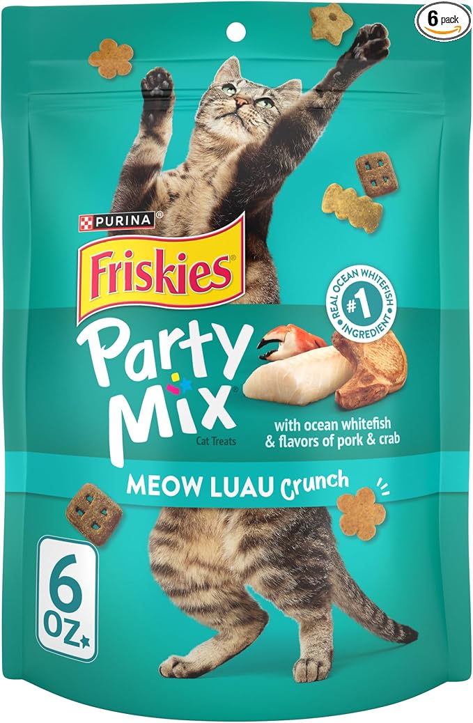 Purina Friskies Cat Treats, Party Mix Meow Luau Crunch - (Pack of 6) 6 oz. Pouches