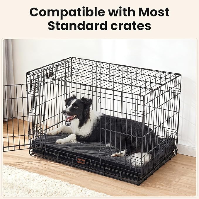 OhGeni Orthopedic Waterproof Dog Bed for Medium Large Dogs, Machine-Washable Removable Cover in Easy-Clean Fabric, Reversible Memory Foam & Easy-Carry Handle, Suitable for Crate, 35 inch (Black)