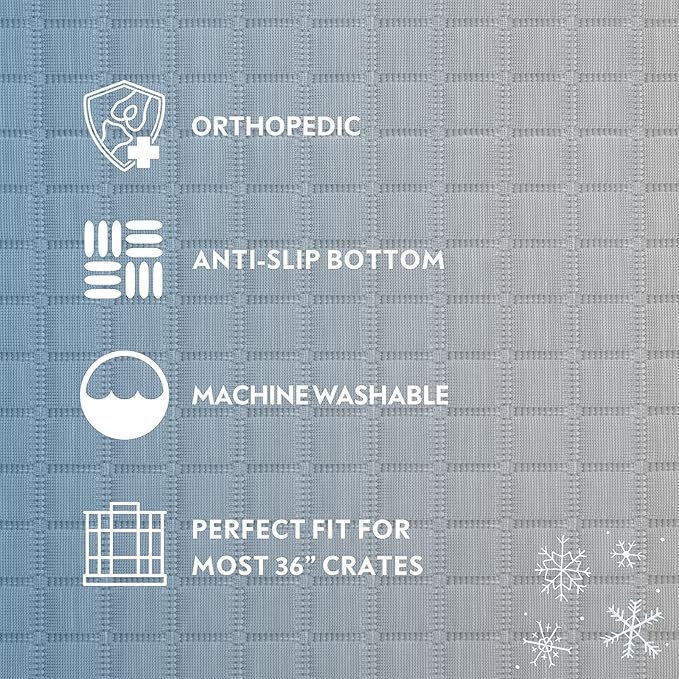 Paw Inspired Cooling Orthopedic Crate Pad for Dogs and Cats, Washable Memory Foam Dog Cooling Mat (35x22 Inch Medium/Large Size for 36 Inch Kennel, Gray)