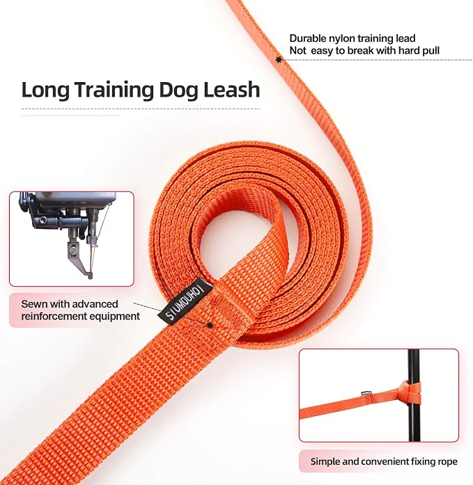 Siumouhoi Dog/Puppy Obedience Recall Training Agility Lead - 15ft 20ft 30ft 50ft Training Leash - Great for Play, Camping, or Backyard - Orange 50ft
