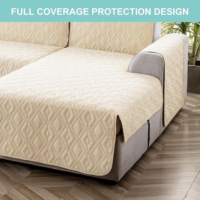 Genina Sectional Couch Covers for Dogs L Shaped Sofa Covers Chaise Lounge Cover Reversible Couch Covers for Sectional Sofa L Shape Furniture Protectors Cover for Pets, Kids (Beige, Sofa Large)