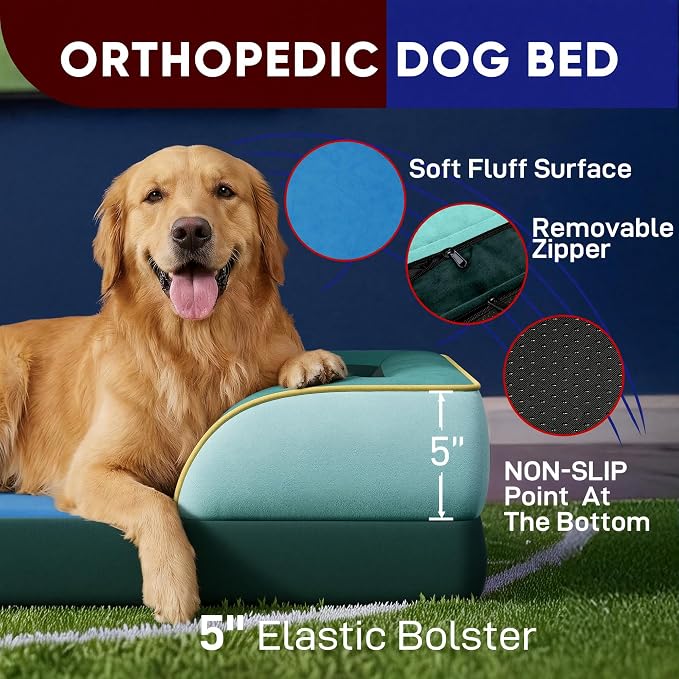 Comfort Expression Orthopedic Dog Bed for Large Dogs 36x27 Inch, Waterproof Egg Crate Foam Large Pet Bed with Bolsters, Dog Couch with Washable Cover & Non-Slip Bottom, Seattle