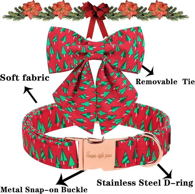 Unique style paws Christmas Dog Collar with Tie Best Winter for Small Medium Large Dogs-Christmas Tree-XS