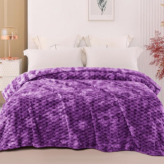 Exclusivo Mezcla Fleece Twin Blanket for Bed, Extra Large Fuzzy Tie-dye Purple Bed Blankets, Soft Cozy Plush Sofa Throws for All Seasons, 60x80 Inches