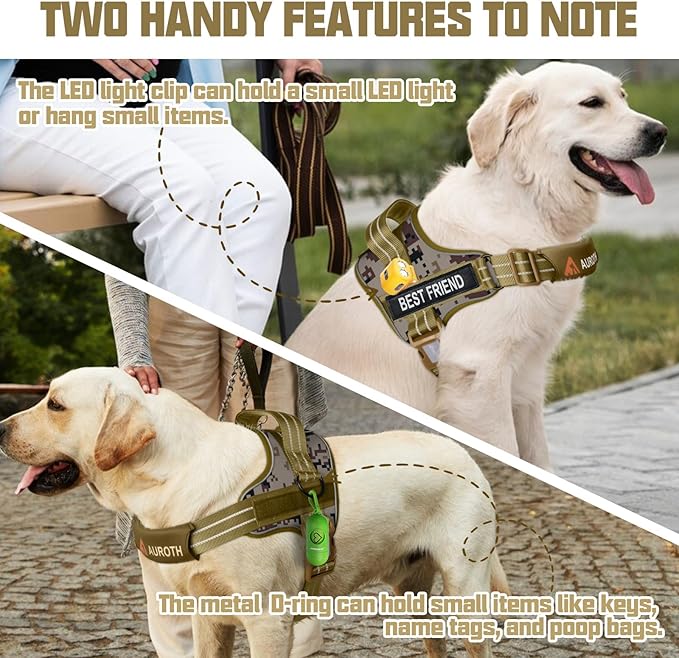 AUROTH Dog Harness and Leash Set, Soft Padded Service Dog Vest with 5.25FT Dog Leash, No Choke, Easy On Pet Vest, Adjustable Reflective No Pull Dog Harness for Large Dogs, Easy Walking and Training