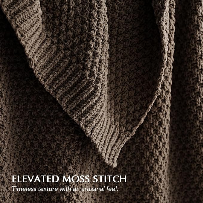 EVERGRACEHOME Chunky Chenille Knit Throw Blanket for Couch, Soft Luxurious Oversized Queen Moss Stitch Blanket for Bed, Cozy Farmhouse Knitted Throw for Sofa, Cocoa Brown, 90" x 90"