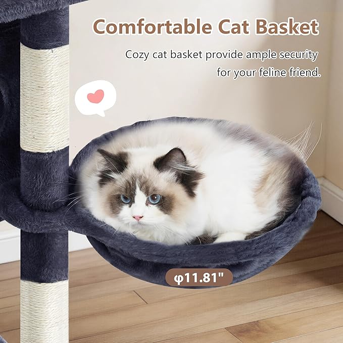 Gitelsnour Cat Tree, 42.1" Cat Tower for Indoor Kittens with Scratching Board and Posts, Multi-Level Cozy Cat Condo with 2 Perches, Hammock, Balls, Smoky Gray GCT005SG
