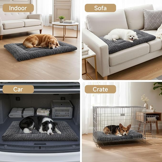 Washable Dog Bed Reversible Dog Beds for Crate Soft Fluffy Kennel Pad Anti-Slip Pet Sleeping Mat for Large Jumbo Medium Small Dogs (Grey, 53.00" x 36.00" x 1.50")