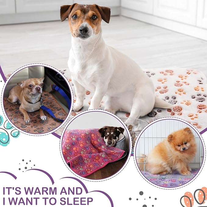 Panelee 4 Pcs Washable Dog Blankets Waterproof Cute Paw Print Fleece Blanket Reusable Puppy Blankets for Small Medium Pet Cat Whelping Warm Soft Mat Guinea Pig Cage Liners(24 x 16 Inch)
