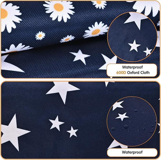 Upgraded Rabbits Hay Feeder Bag for Bunny, Guinea Pigs, Chinchillas - Hanging Washable 2-Hole Hay Dispenser with 600D Oxford Fabric, Small Animal Cage Accessories （Blue Star and Blue Daisy）