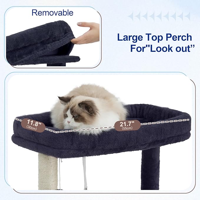 Gitelsnour Cat Tree for Indoor Cats Large Adult, 70.5'' Cat Tower with Scratching Post, Sturdy Steel Pube Cat Tree Tower with Large Playing Platfrom, Hammock and Basket, Top Perch, Drak Gray GCT024G