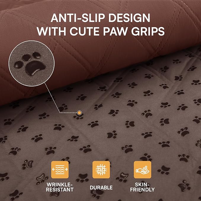 Luciphia 100% Waterproof Couch Cover Blanket for Dogs Anti-Slip Pet Couch Protector Sofa Mat Puppy Cat Blanket with Non-Slip Bottom, Coffee Brown, 40x50 Inch