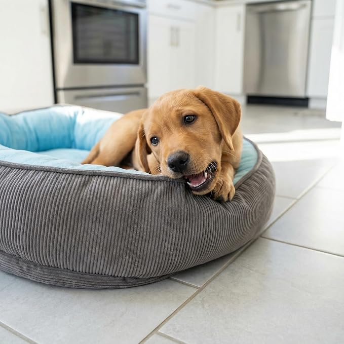 Calming Dog Bed for Medium to Large Dogs 30"x21" - Orthopedic Washable Pet Bed with Anti-Slip Bottom, Indoor Soft Cat Bed with Removable Cover (Sky Blue)