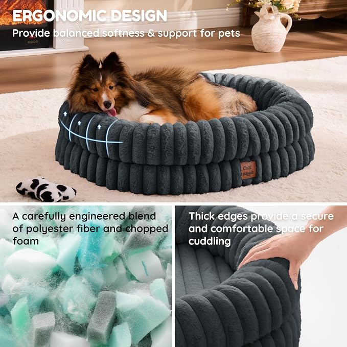 ChiXnuggle Orthopedic Dog Bed for Medium Dogs, Waterproof Faux Rabbit Fur Dog Couch with Egg Crate Foam Support and Washable Removable Cover, Bolster Pet Sofa with Non-Slip Bottom, 30x24x7, Dark Grey