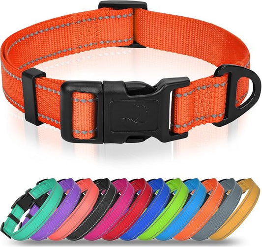 Joytale Extra Large Dog Collar, Wide Double-Sided Reflective Nylon Collar for Night Safety, Adjustable Quick-Release for Gentle Giants, Orange, XL (1 1/4" Width)
