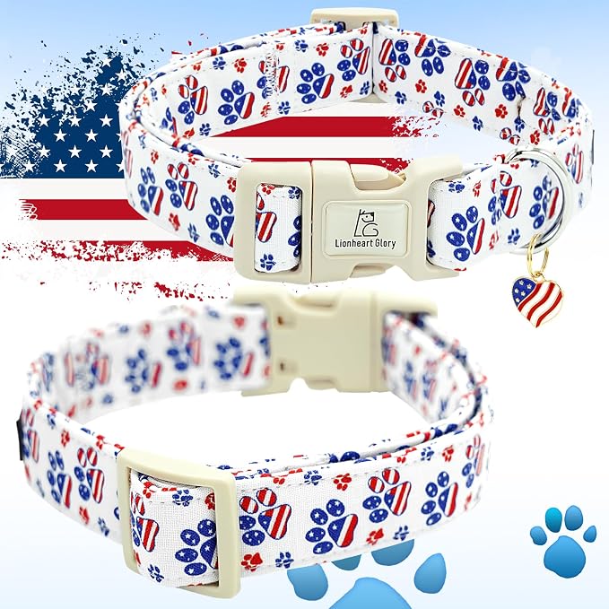 Lionheart glory American Flag Dog Collar, 4 of July Patriotic Independence Day Dog Collar Heavy Duty Adjustable Dog Collars for Large Dogs Pet Gift Summer Collars Dog Cute Collars
