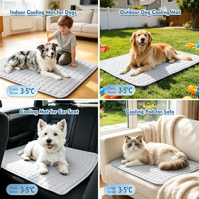 SOMOYA Dog Cooling Mat (Q-Max>0.4) Pet Cooling Pads Blanket Sleeping Kennel Mat,Ice Silk Cool Mat Pad Breathable Dog Bed Mats Beach for Large Dogs Cats (Grey, 27x39 in)