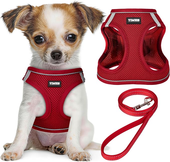 YIMEIS Dog Harness and Leash Set, No Pull Soft Mesh Pet Harness, Reflective Adjustable Puppy Vest for Small Medium Large Dogs, Cats (Red 02, Medium (Pack of 1)