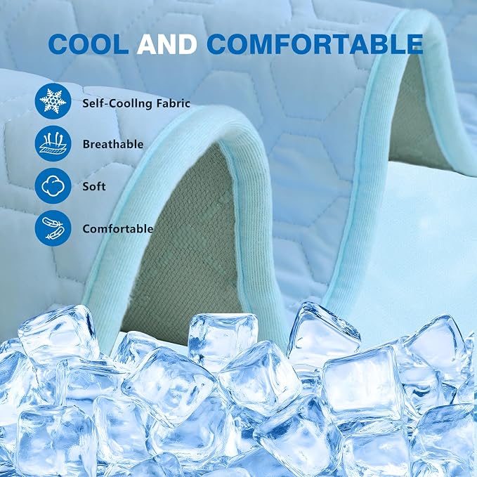 Dog Cooling Mat, Q-Max>0.5 Ice Silk Cooling Pad for Dogs Non-Slip & Foldable, No Electricity or Water Required - Portable Pet Mat for Crate, Car, Travel,Sofa,Floor (3 Sizes)