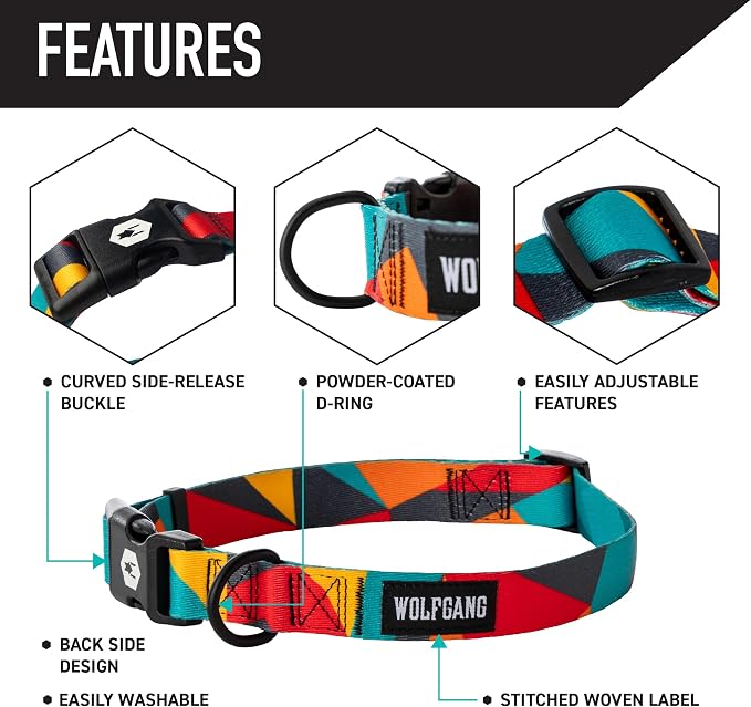 Wolfgang Heavy Duty, Adjustable Dog Collar with Quick Release Nylon Buckle for Walking & Training, ShatterShapes Print, Large
