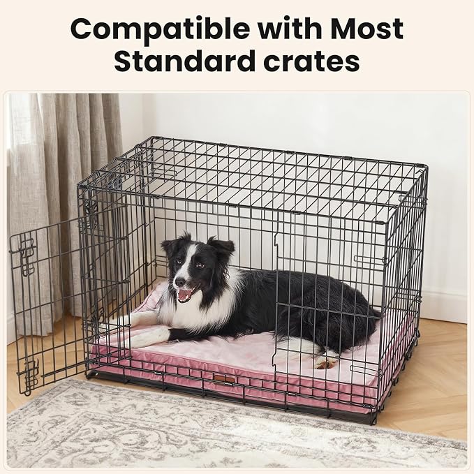 OhGeni Orthopedic Waterproof Dog Bed for Medium Large Dogs, Machine-Washable Removable Cover in Easy-Clean Fabric, Reversible Memory Foam & Easy-Carry Handle, Suitable for Crate, 35 inch (Pink)